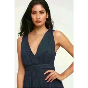 NWT Romantic Moment Navy Blue Mesh Maxi Dress Size Large
